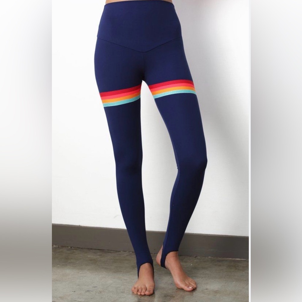 RARE! Purusha People Navy‎ Noir Rainbow Stripes Origin Rooted Leggings Sz XS EUC